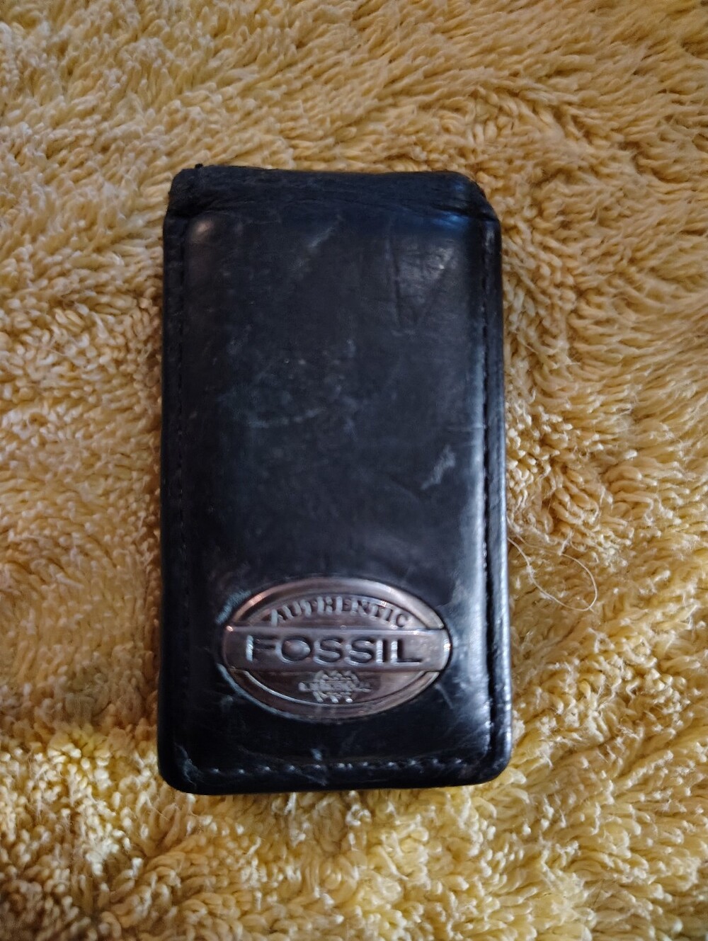 Fossil Black Leather Card Phone Case with Metal Logo